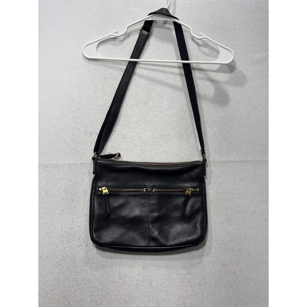 Fossil Womens Medium Black Pebbled Leather Crossbody Bag Gold Hardware